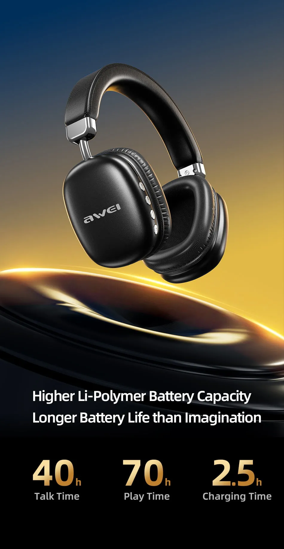 Awei AT7 Headphone 70 hours Play Time Bluetooth 5.4 Wireless Over The Ear Budget Headphones - Image 2